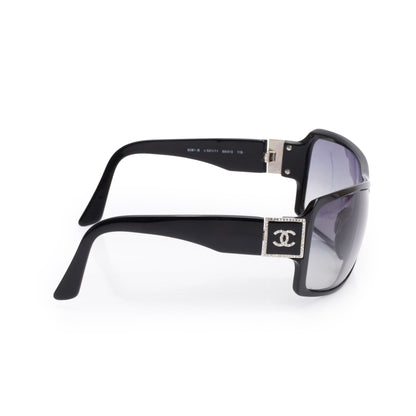 Chanel 5081-B Black Acetate Crystal CC Logo Shield Sunglasses