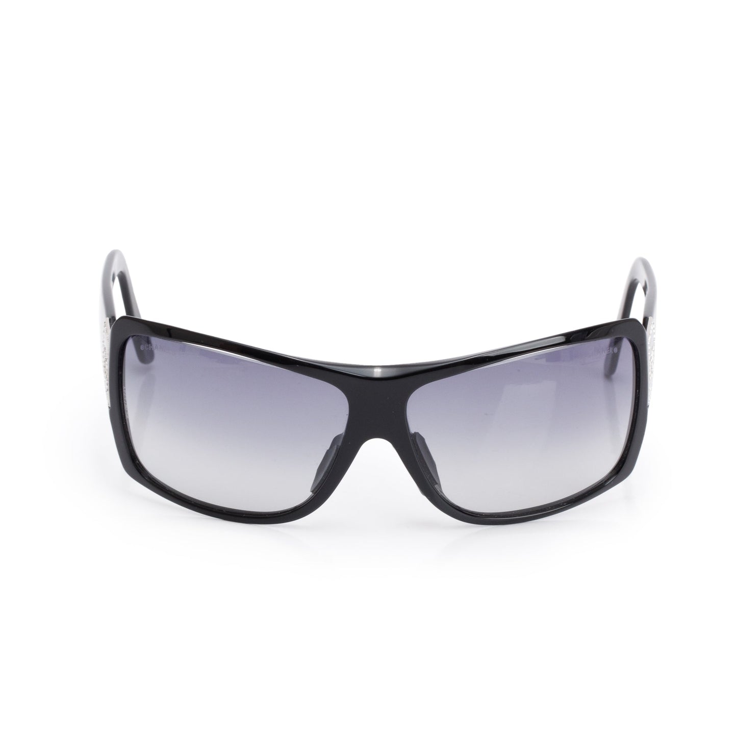 Chanel 5081-B Black Acetate Crystal CC Logo Shield Sunglasses