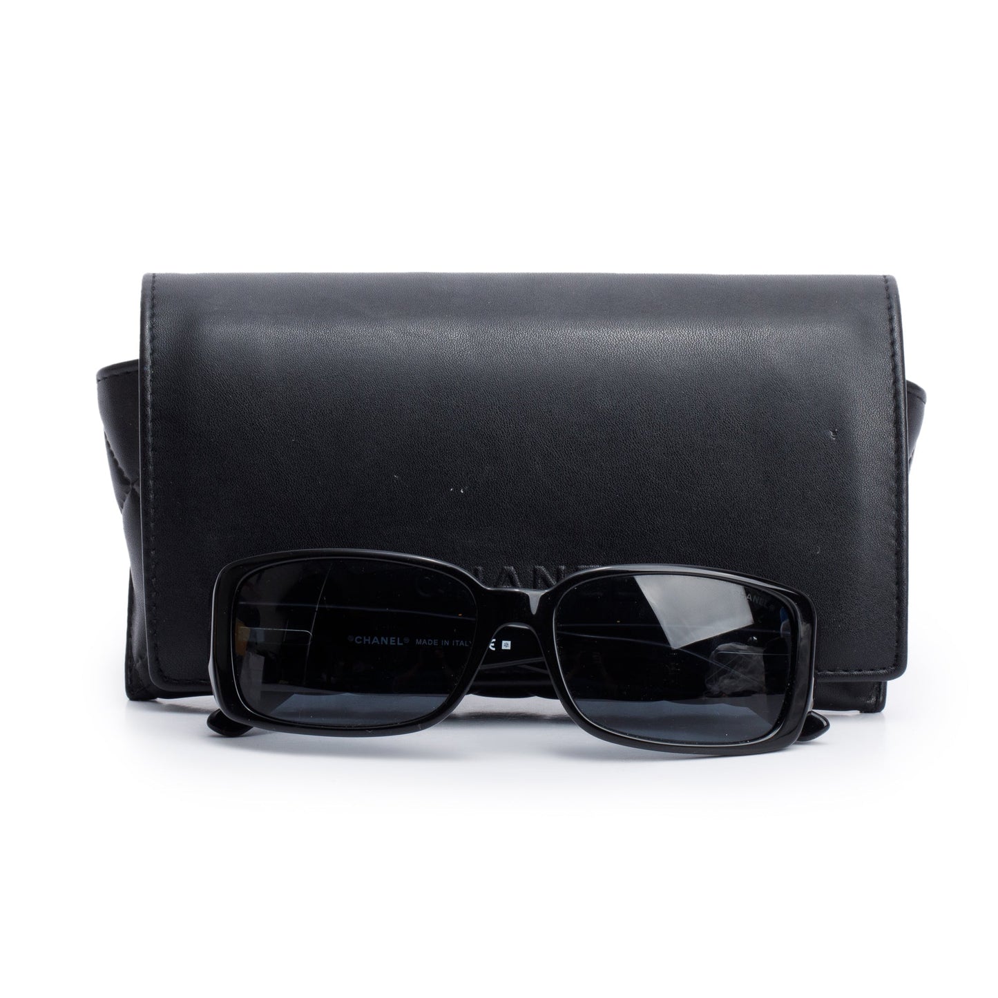 Chanel 5111 Black Quilted Acetate White CC Rectangle Sunglasses