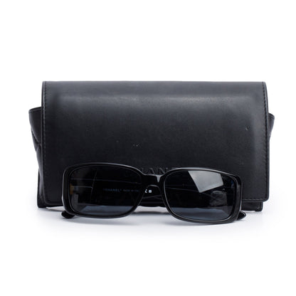 Chanel 5111 Black Quilted Acetate White CC Rectangle Sunglasses