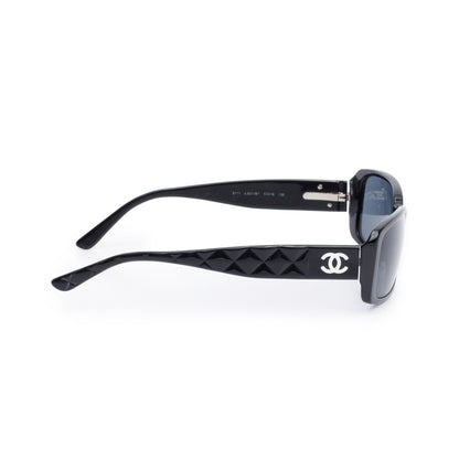 Chanel 5111 Black Quilted Acetate White CC Rectangle Sunglasses