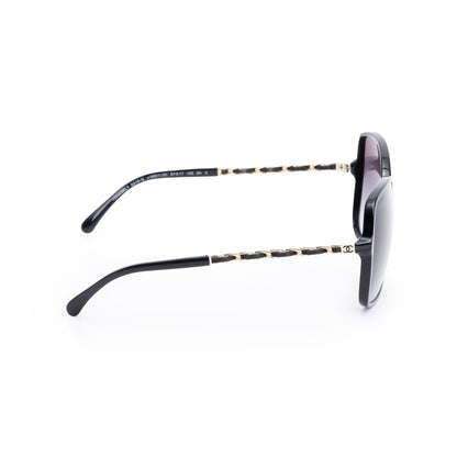 Chanel 5210-Q Chain Link Leather Interlocking CC Accent Square Sunglasses
