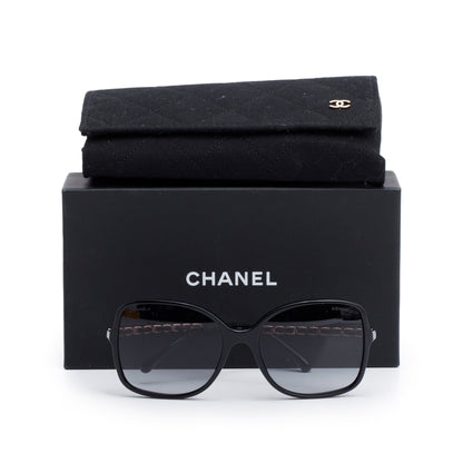 Chanel 5210-Q Chain Link Leather Interlocking CC Accent Square Sunglasses