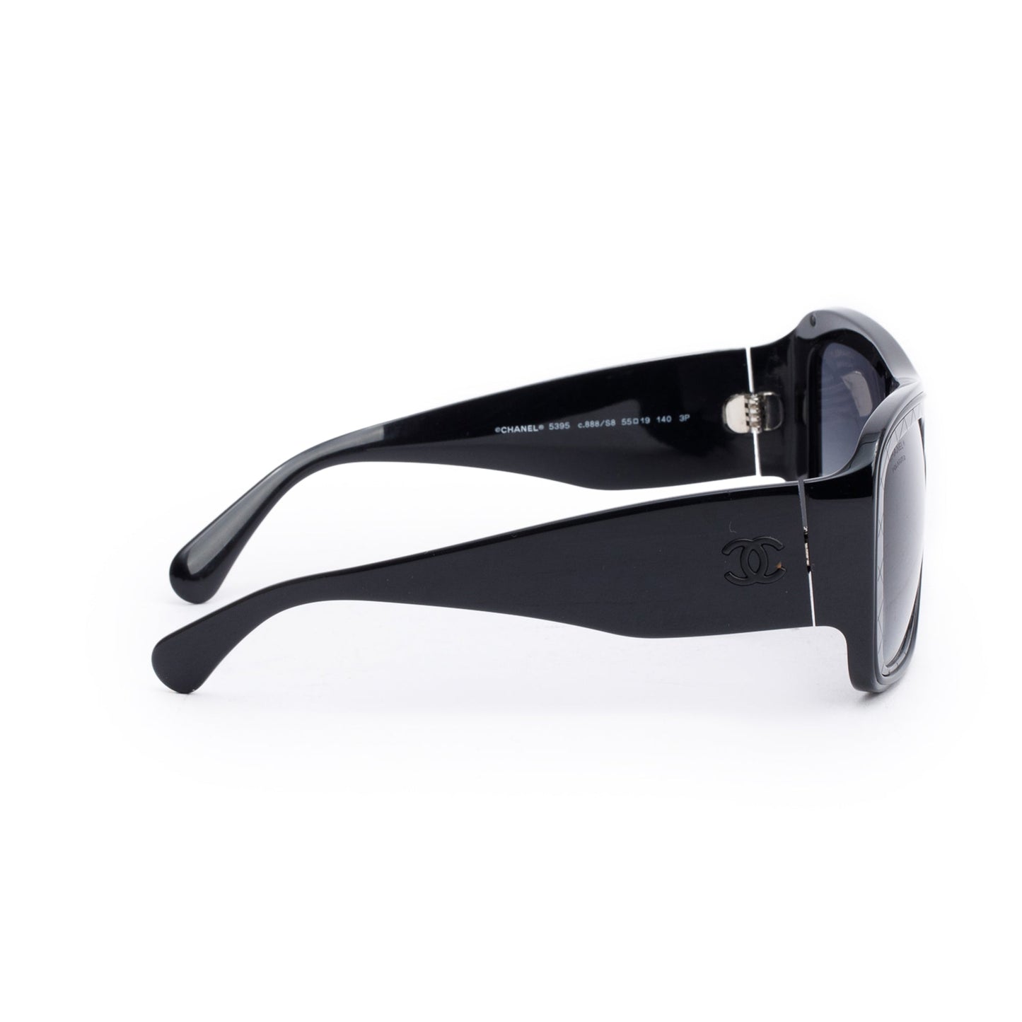 Chanel 5395 Black Quilted Acetate Calfskin Polarized CC Rectangle Sunglasses