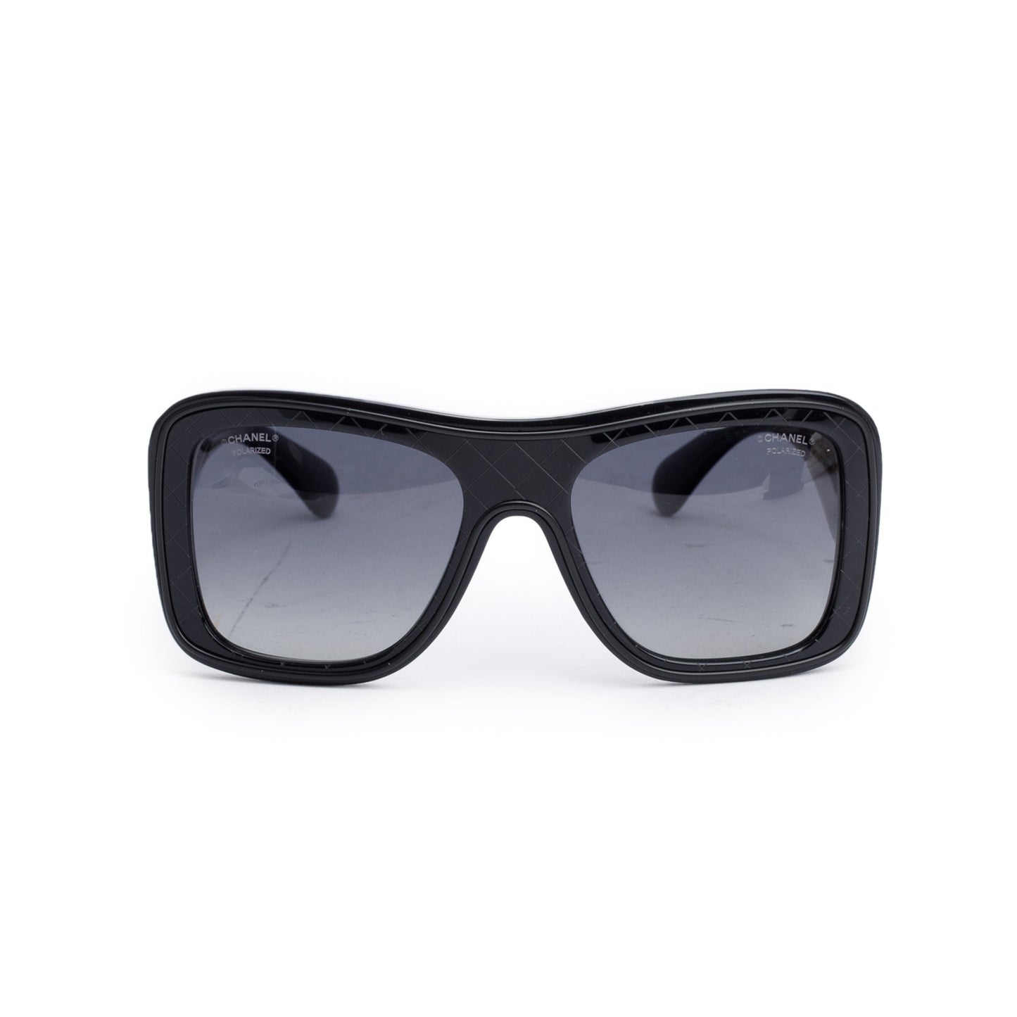 Chanel 5395 Black Quilted Acetate Calfskin Polarized CC Rectangle Sunglasses