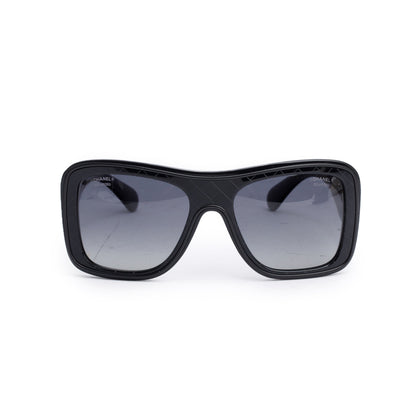 Chanel 5395 Black Quilted Acetate Calfskin Polarized CC Rectangle Sunglasses