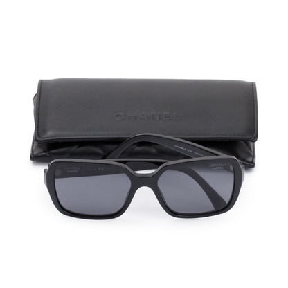 Chanel 5408 Black Acetate Logo Polarized Square Sunglasses