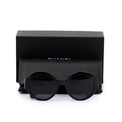 Chanel 5410-A Black Acetate Logo Round Sunglasses