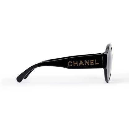 Chanel 5410-A Black Acetate Logo Round Sunglasses