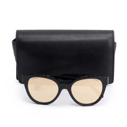 Chanel 5414 Black Acetate CC Logo Butterfly Mirrored Sunglasses