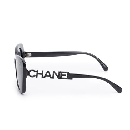 Chanel 5422-B-A Black Acetate Strass Logo Square Sunglasses