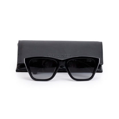 Chanel 5442-A Black Acetate CC Logo Rectangle Sunglasses