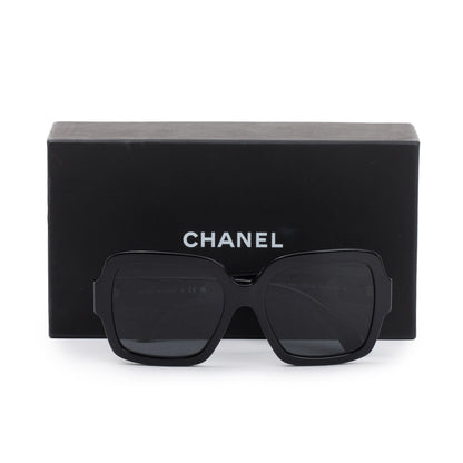 Chanel 5479 Black Acetate Heart CC Charm Square Sunglasses