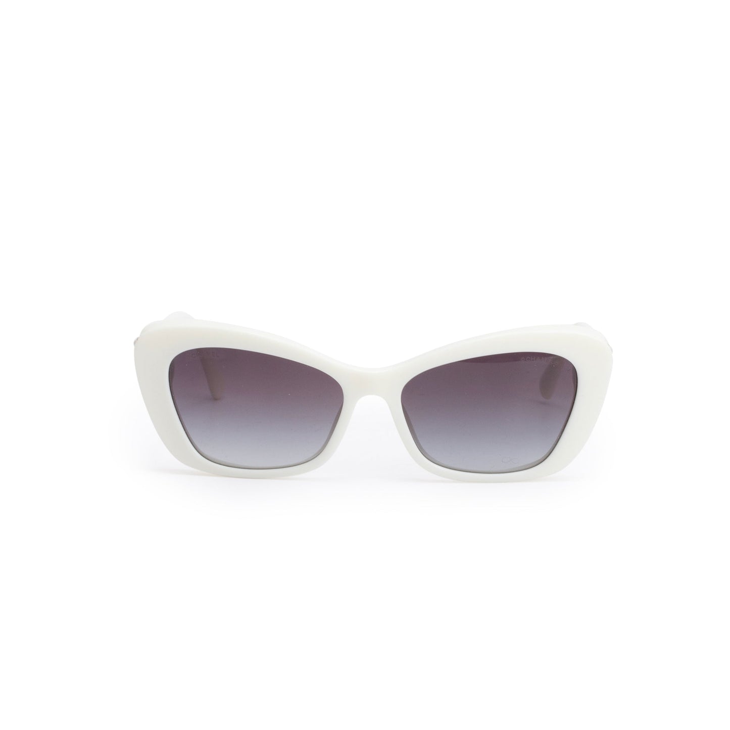 Chanel 5481-H White Acetate CC Logo Faux Pearl Cat-Eye Sunglasses