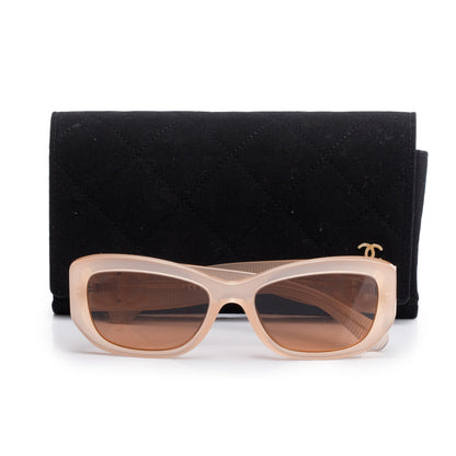 Chanel 5493-A Coral Acetate CC Logo Rectangle Sunglasses