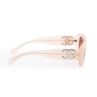 Chanel 5493-A Coral Acetate CC Logo Rectangle Sunglasses