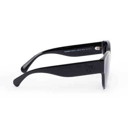 Chanel 5498-B-A Black Acetate Strass CC Logo Round Sunglasses
