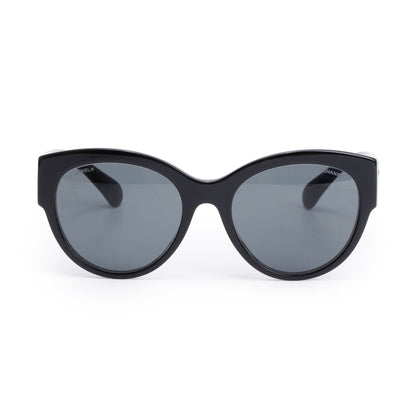 Chanel 5498-B-A Black Acetate Strass CC Logo Round Sunglasses