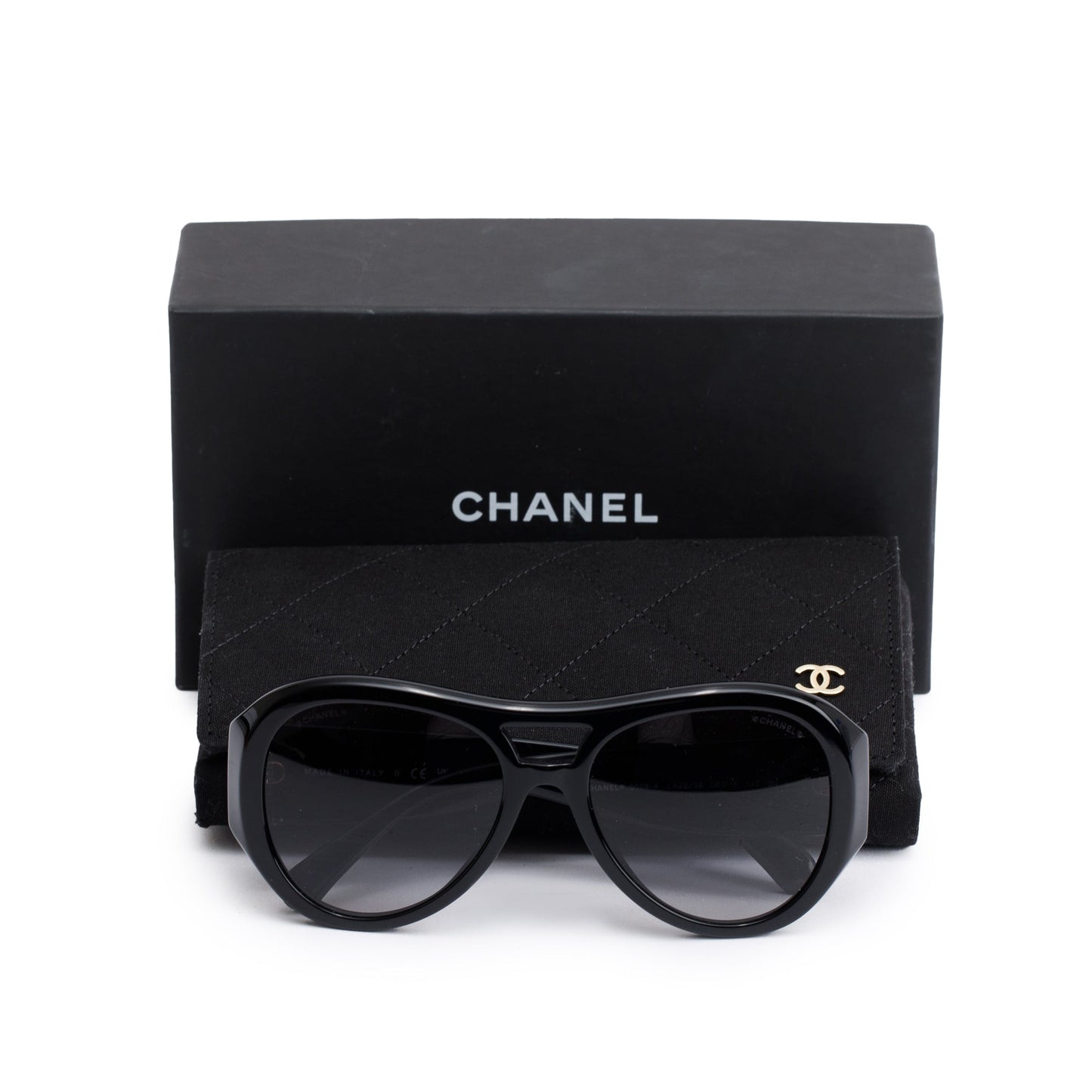 Chanel 5508-A Black Acetate CC Logo Pilot Sunglasses