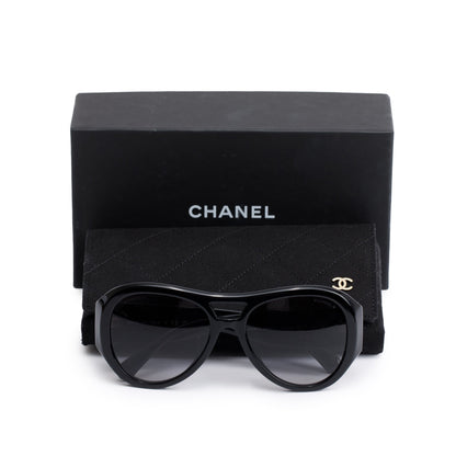 Chanel 5508-A Black Acetate CC Logo Pilot Sunglasses