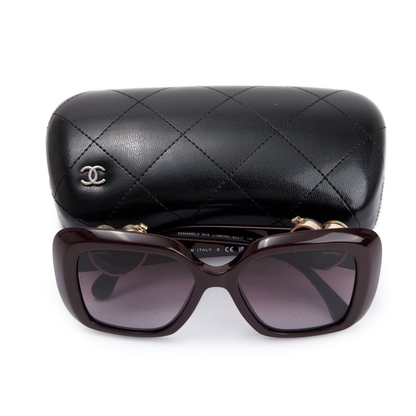 Chanel 5518 Purple Acetate Heart CC Logo Square Sunglasses
