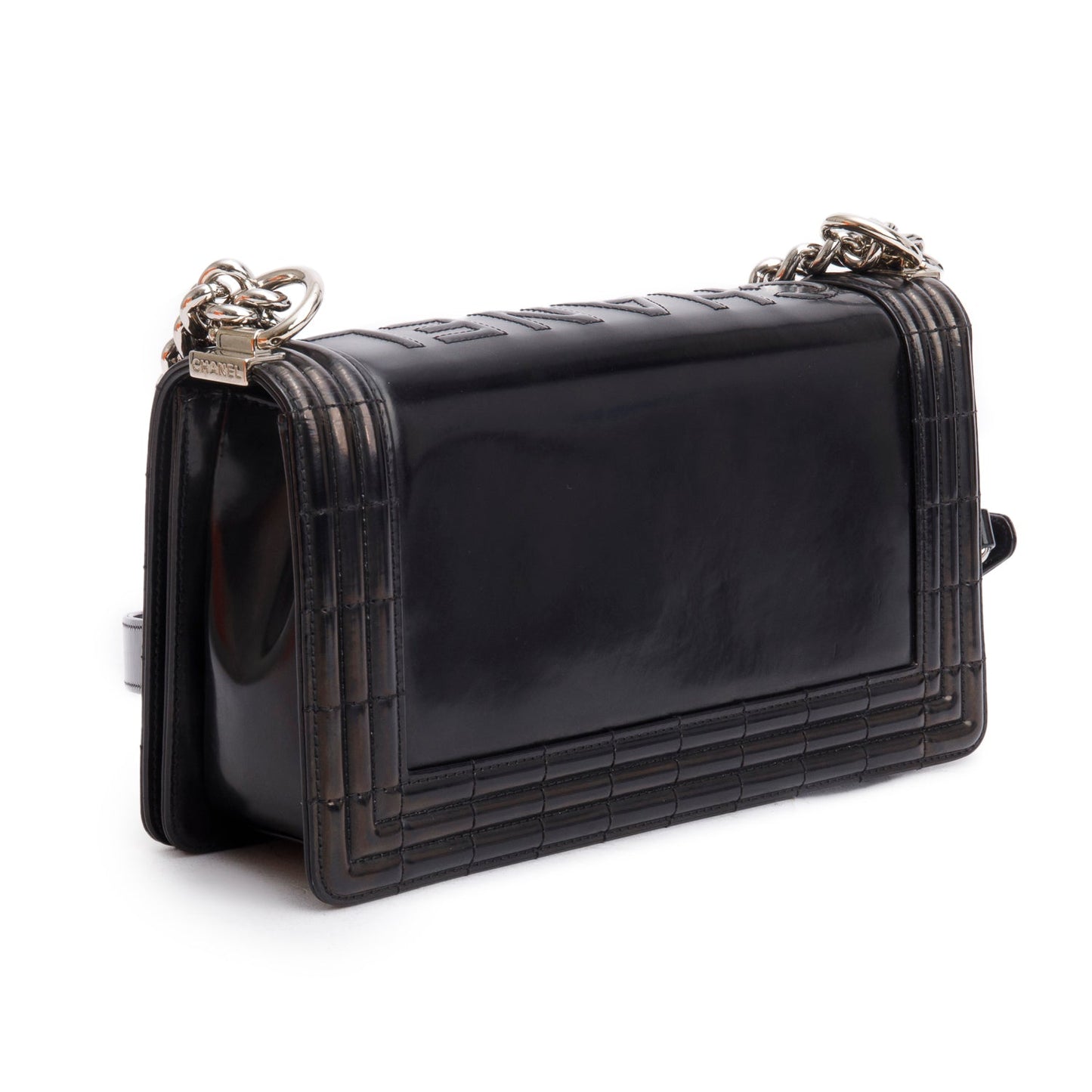 Chanel Black Patent Leather Original Clasp Medium Boy Flap Bag