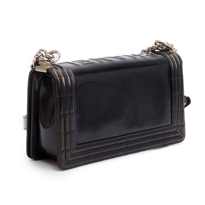 Chanel Black Patent Leather Original Clasp Medium Boy Flap Bag