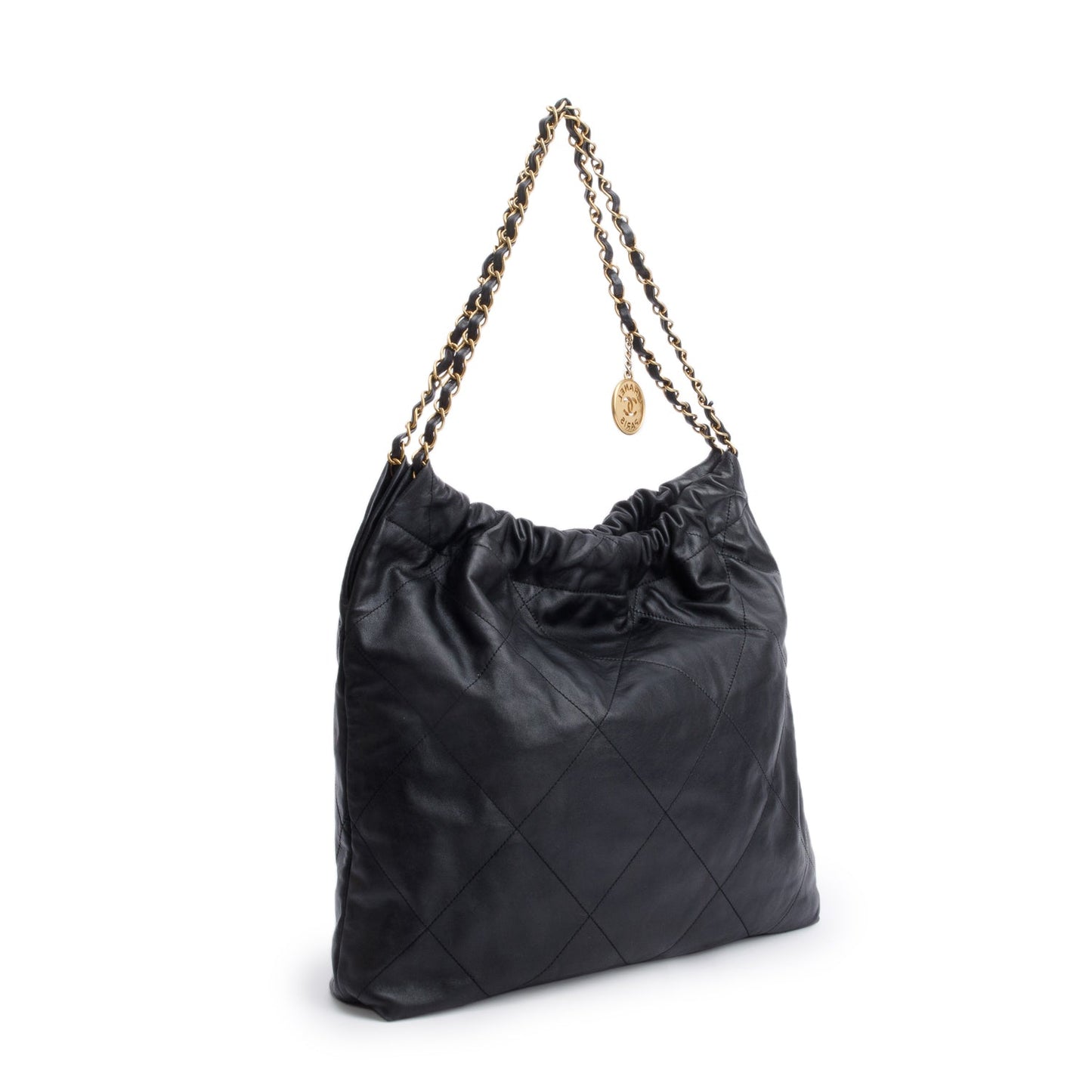 Chanel Black Shiny Calfskin Leather Small Chanel 22 Hobo