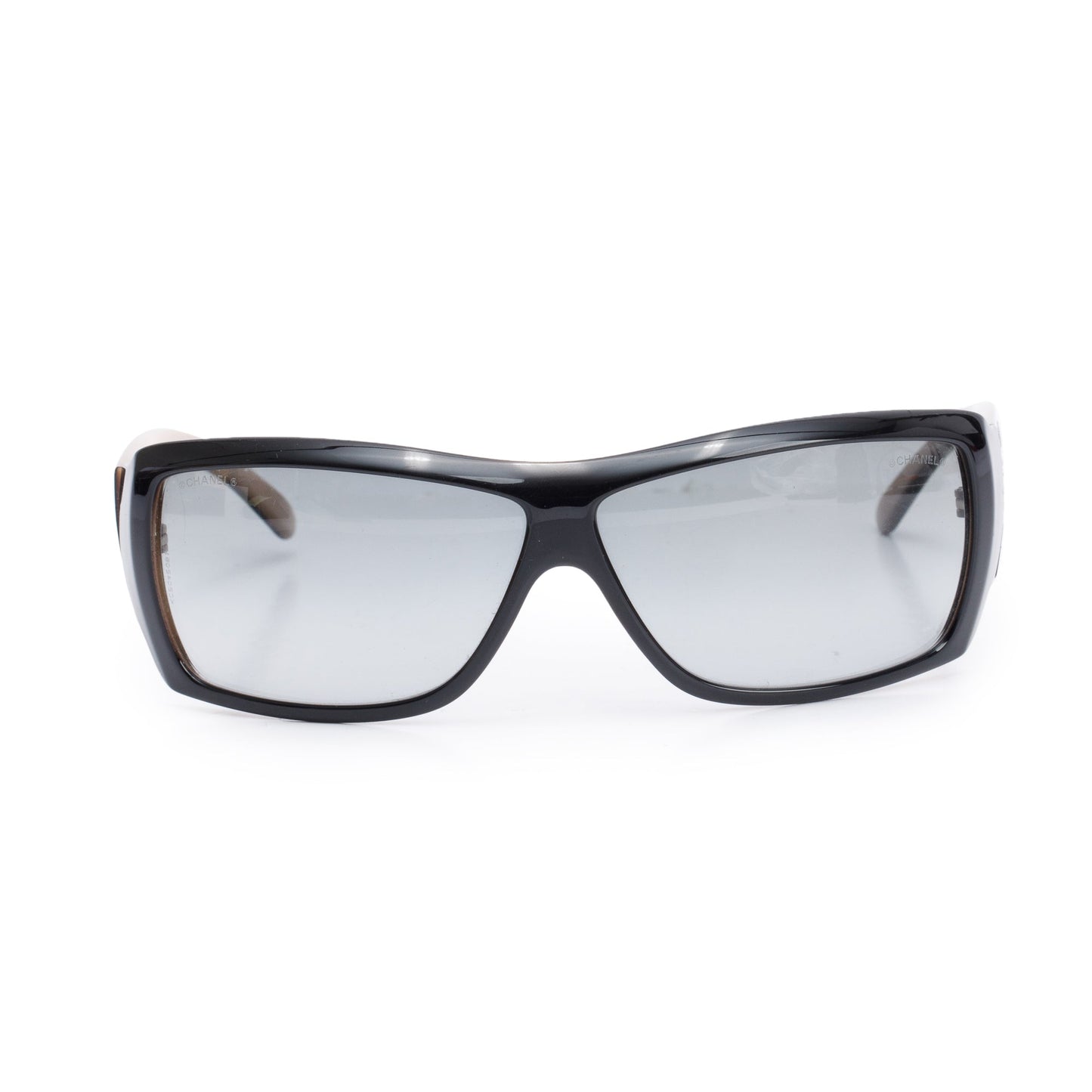 Chanel 6021-B Black/Beige Acetate Baguette Crystal CC Shield Sunglasses