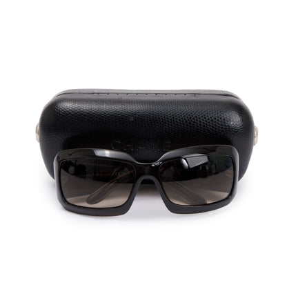 Chanel 6022-O Black Acetate Interlocking CC Logo Square Sunglasses
