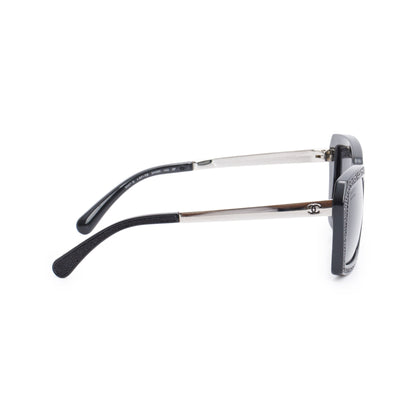 Chanel 6047-Q Black Acetate Stingray Leather CC Logo Polarized Sunglasses