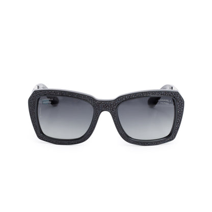 Chanel 6047-Q Black Acetate Stingray Leather CC Logo Polarized Sunglasses