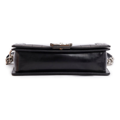 Chanel Black Patent Leather Original Clasp Medium Boy Flap Bag