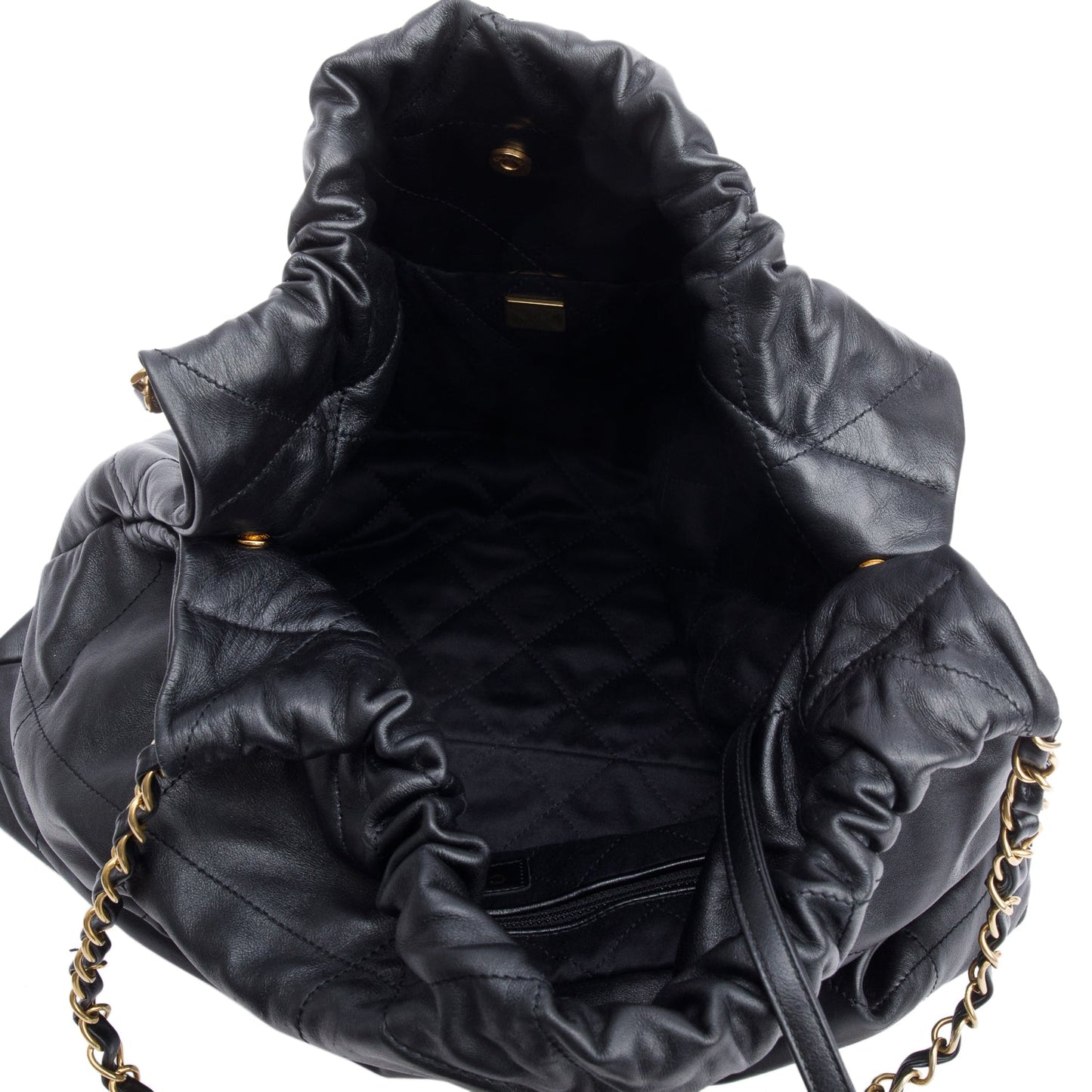 Chanel Black Shiny Calfskin Leather Small Chanel 22 Hobo