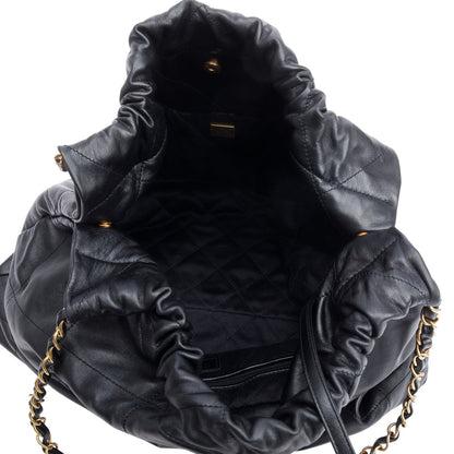 Chanel Black Shiny Calfskin Leather Small Chanel 22 Hobo