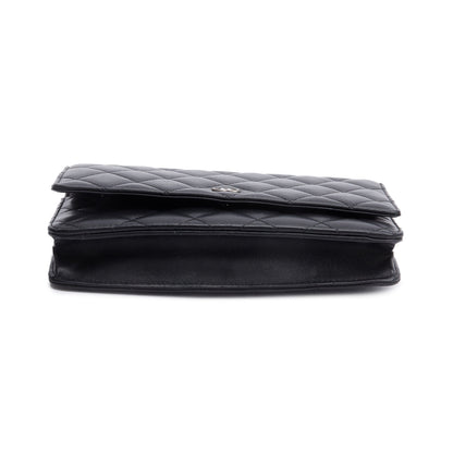 Chanel Black Quilted Lambskin Leather Classic Wallet on Chain
