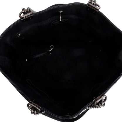 Chanel Black Calfskin Quilted Shopping in Chains Tote