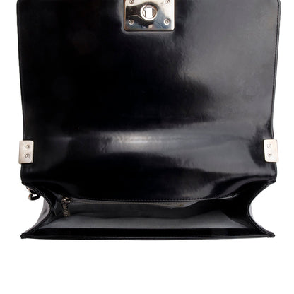 Chanel Black Patent Leather Original Clasp Medium Boy Flap Bag