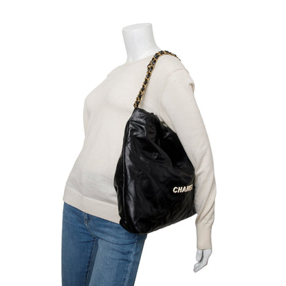 Chanel Black Calfskin Quilted Small 22 Hobo