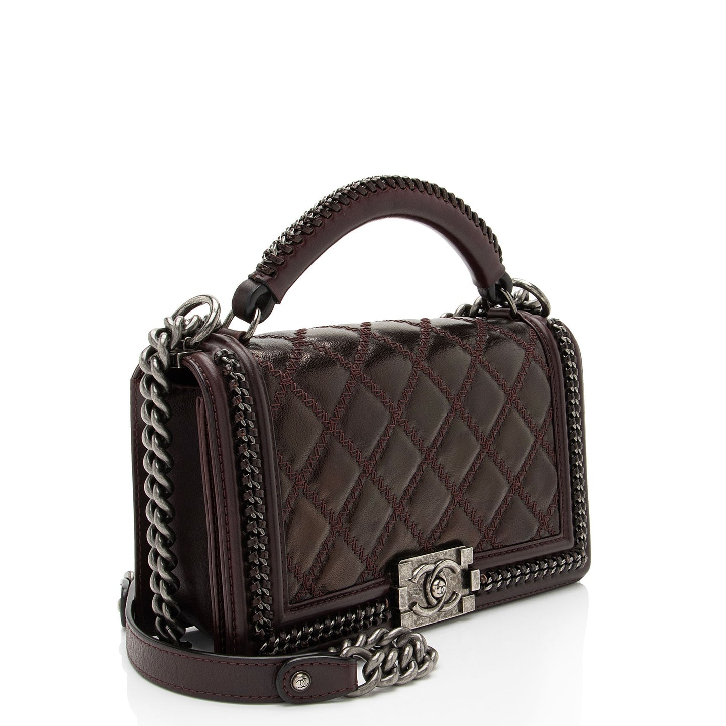 Chanel Aged Calfskin Chain Medium Top Handle Boy Bag