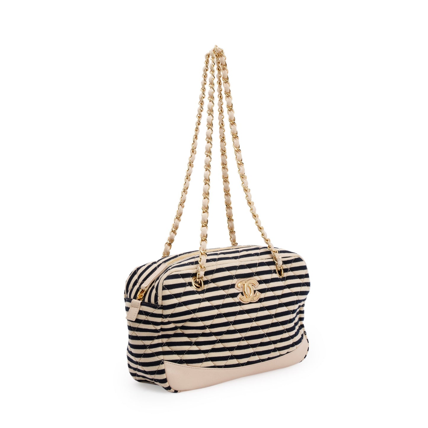 Chanel Beige & Black Quilted Jersey Coco Sailor Camera Bag