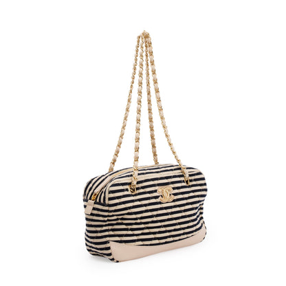 Chanel Beige & Black Quilted Jersey Coco Sailor Camera Bag