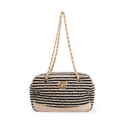 Chanel Beige & Black Quilted Jersey Coco Sailor Camera Bag