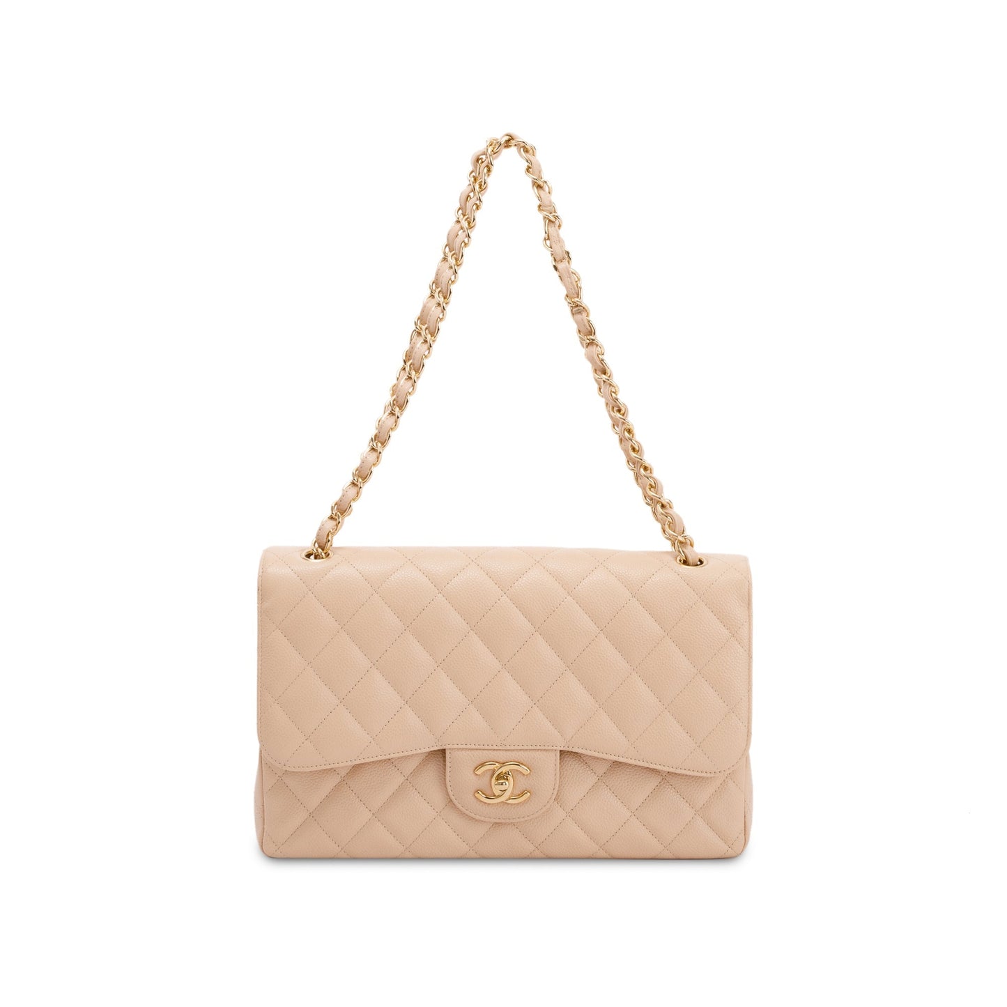 Chanel Beige Caviar Classic Jumbo Double Flap Bag