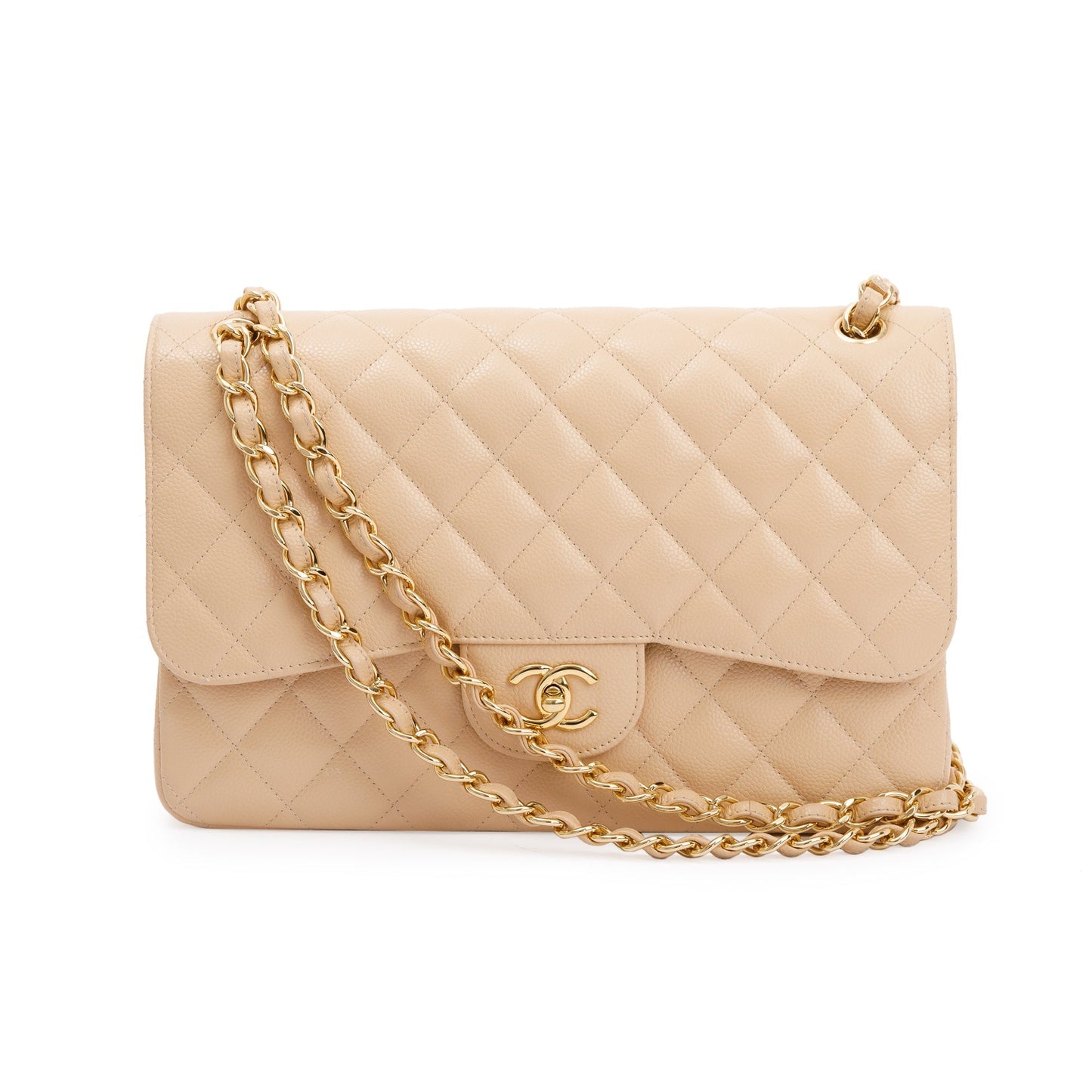 Chanel Beige Caviar Classic Jumbo Double Flap Bag