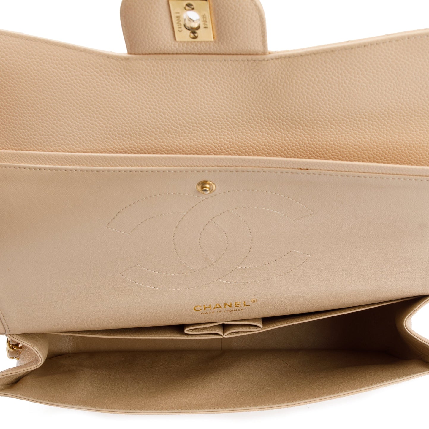 Chanel Beige Caviar Classic Jumbo Double Flap Bag