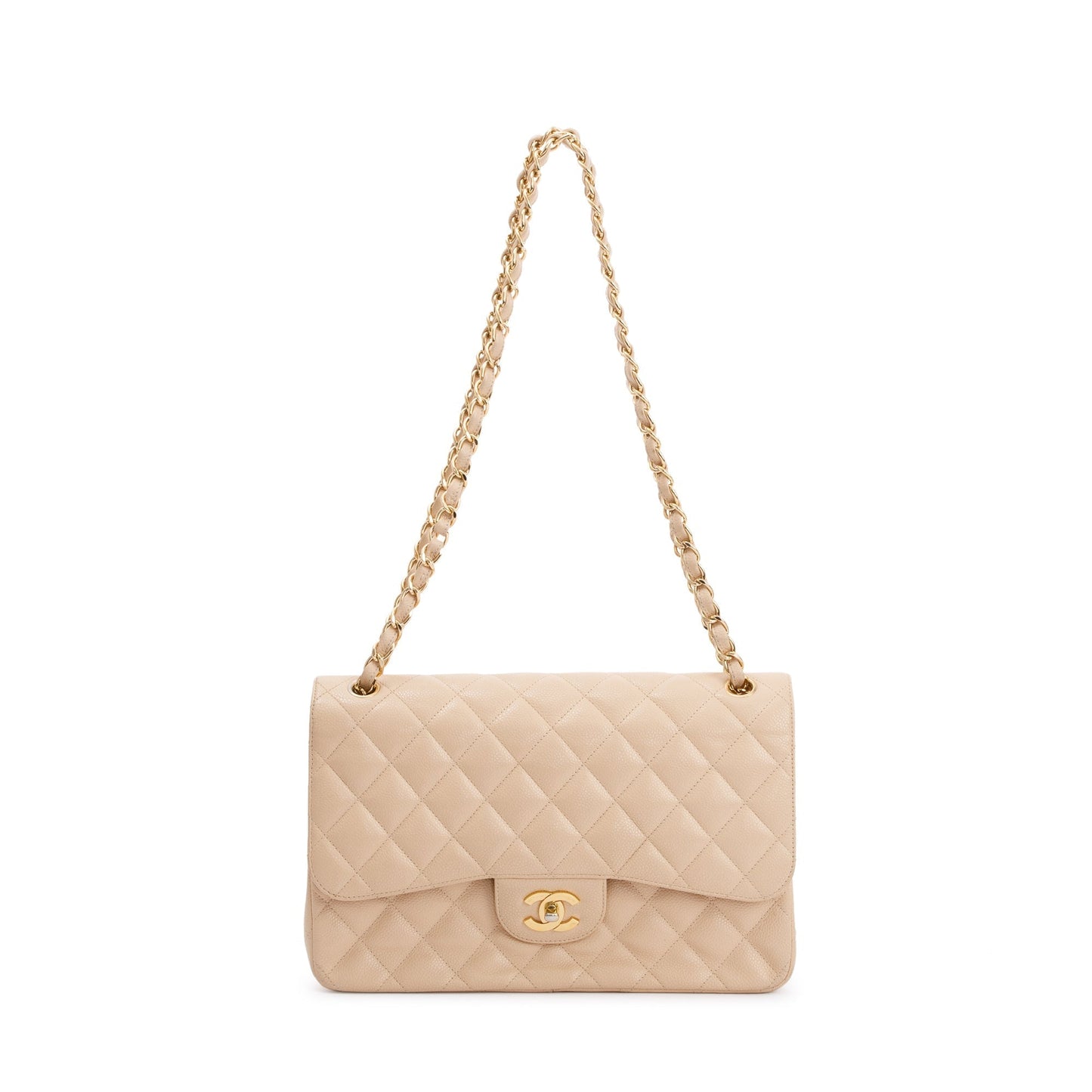 Chanel Beige Caviar Classic Jumbo Double Flap Bag