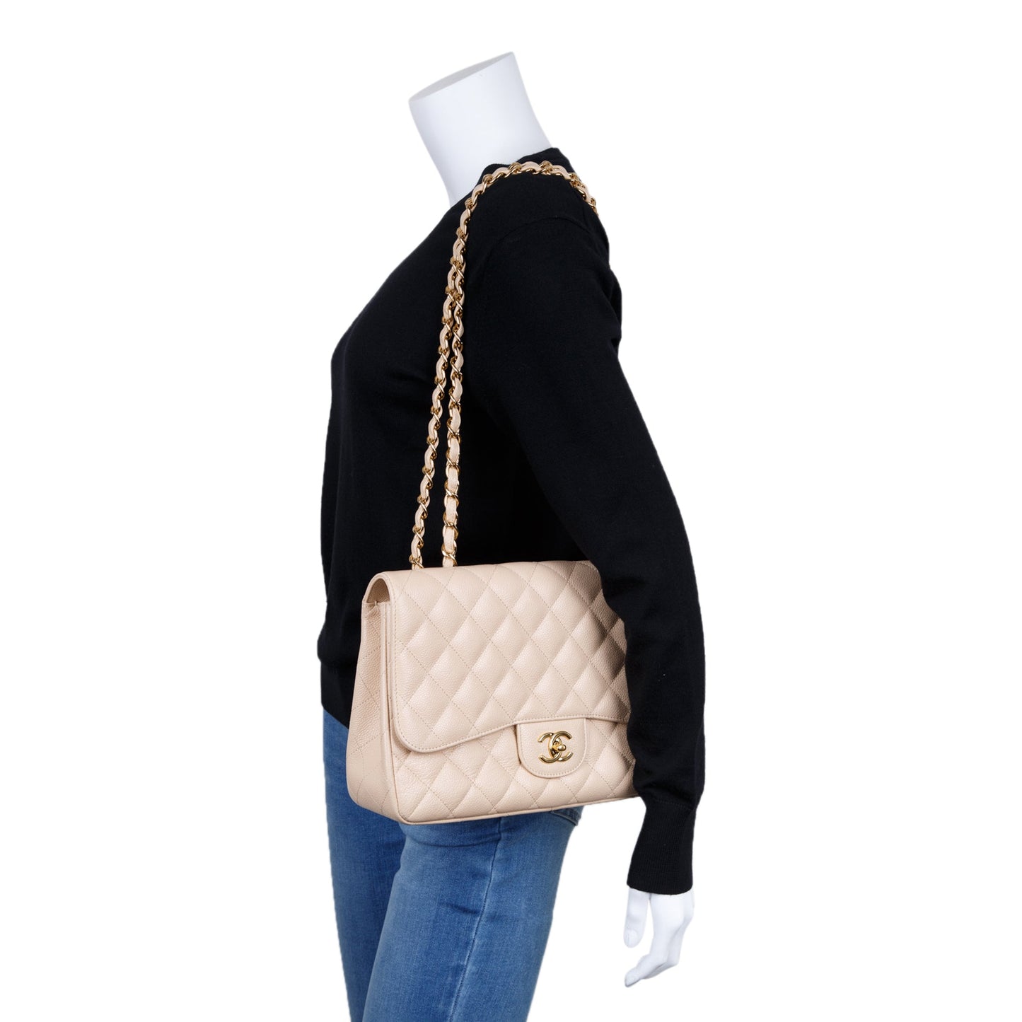 Chanel Beige Caviar Classic Jumbo Single Flap Bag