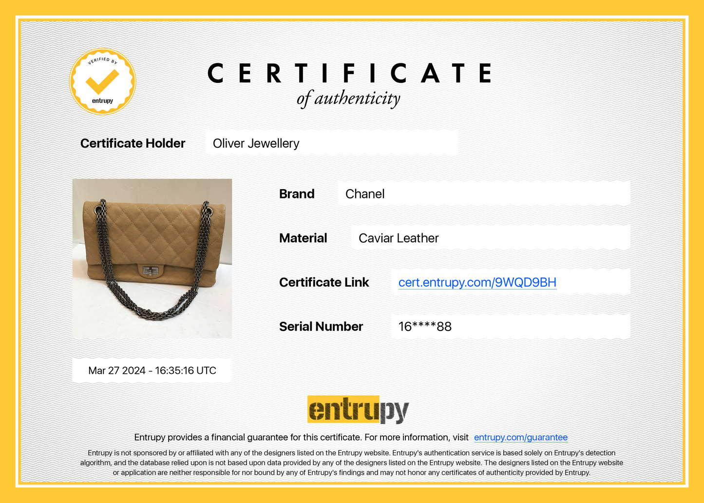 Chanel Beige Caviar Leather 2.55 Reissue 226 Double Flap Bag