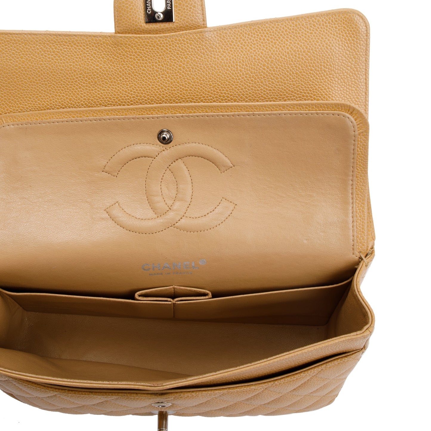 Chanel Beige Caviar Leather Classic Medium Double Flap Bag